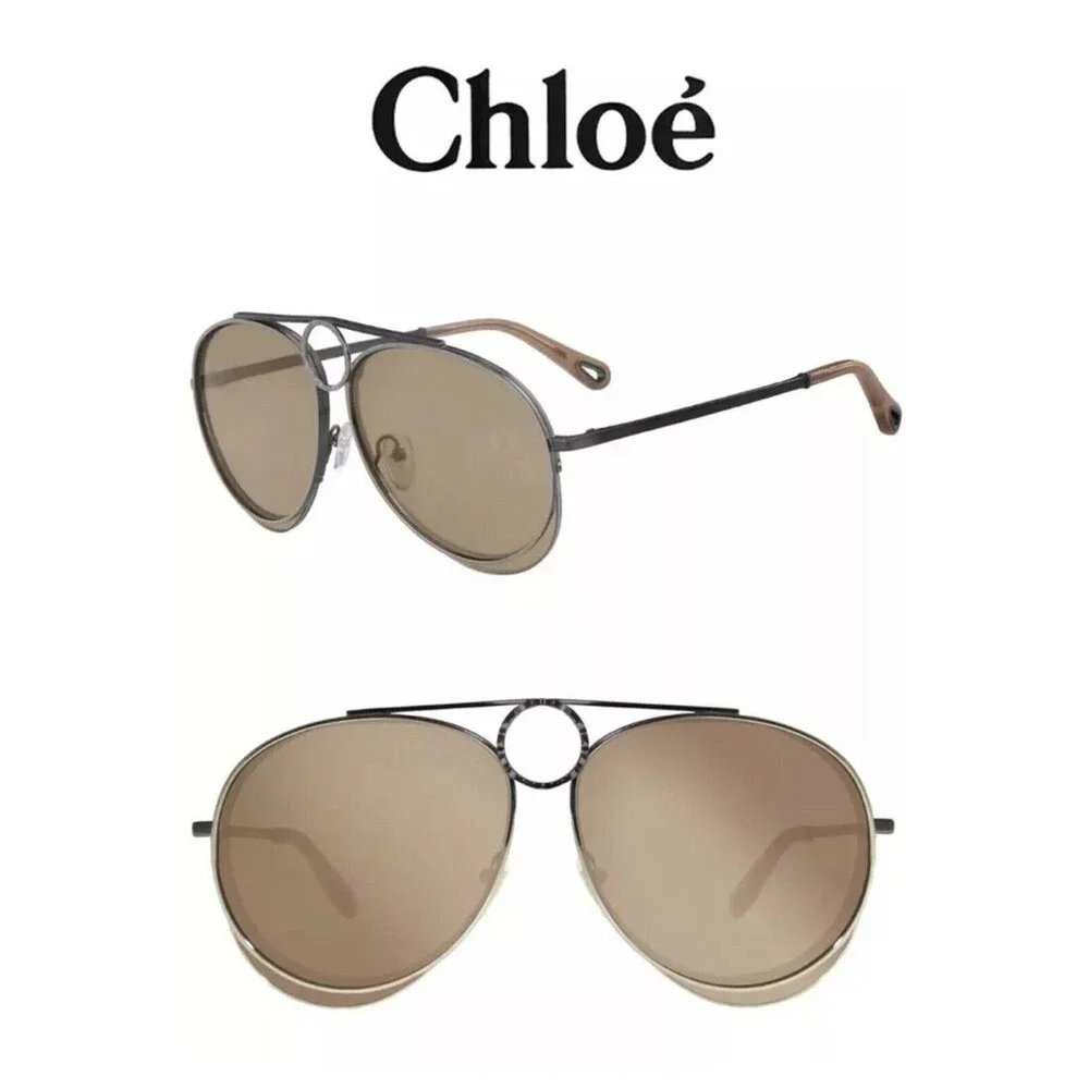 Chloe Romie 61mm Aviator Sunglasses Dark Nickel/Nickel‎ NEW WITH TAGS!